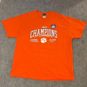 Blue 84 Clemson Tigers Mens 2XL Orange ACC Champions 2017 3 In A Row T-Shirt